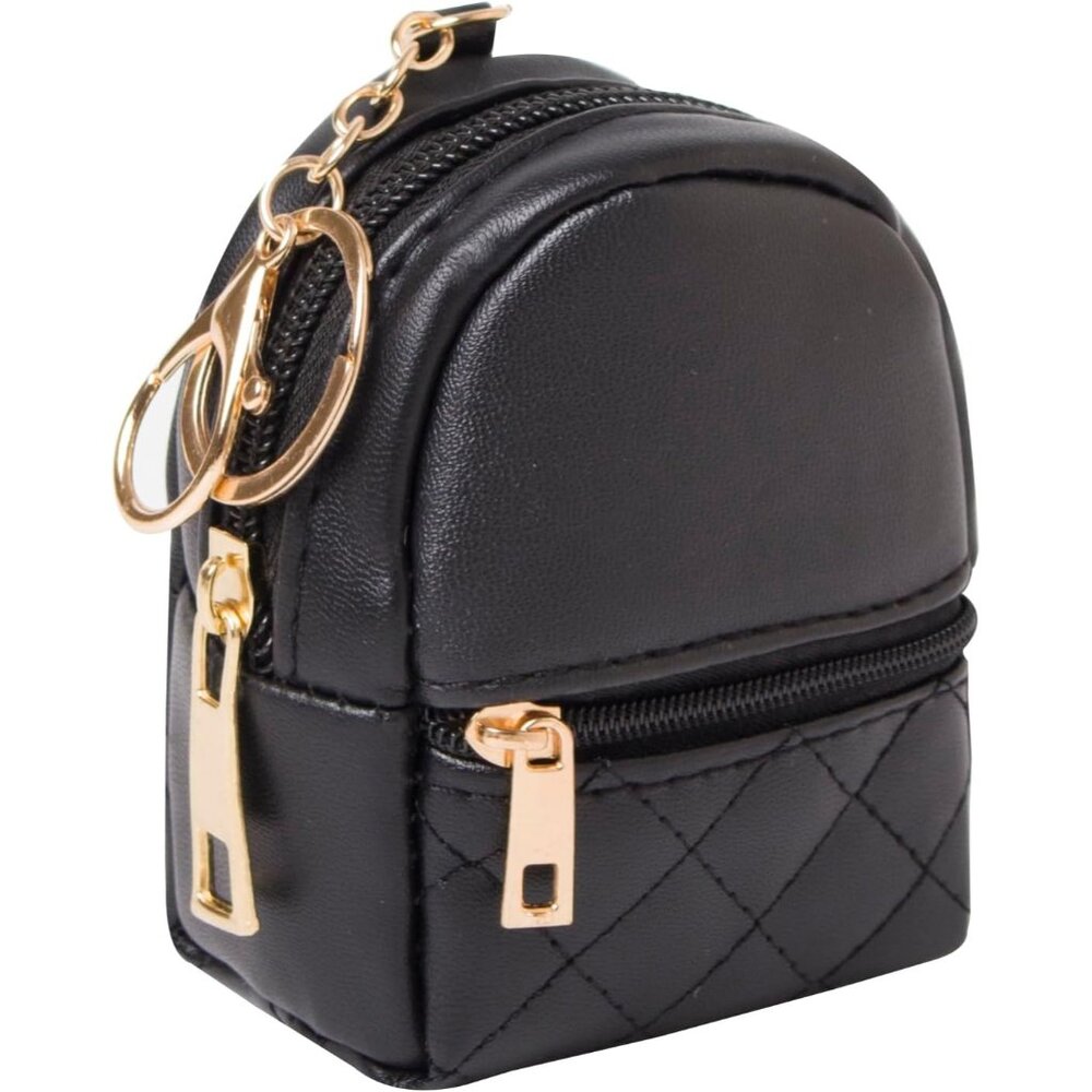 Women's Cute Mini Zipper Pouch Leather Cosmetic Black Key Chains Keyrings Bag